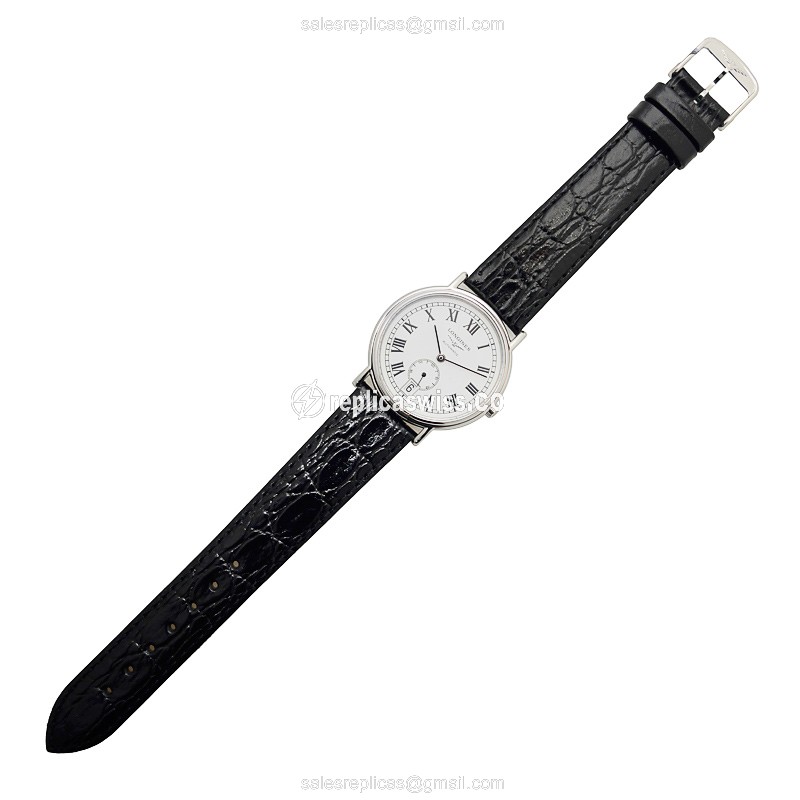 Longines Presence Replica - Automatic - Stainless Steel - White Dial - Black Alligator Strap - View 2