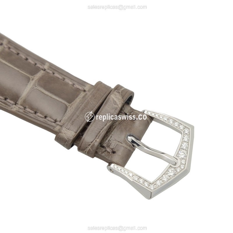 Patek Philippe 4948G-001 Replica - Automatic - 18kt White Gold - Diamond - Black Dial - Brown Alligator Strap - View 4