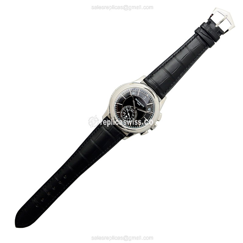 Patek Philippe 5905P-010 Replica - Automatic - 950 Platinum Case - Black Dial - Alligator Black Strap - View 2