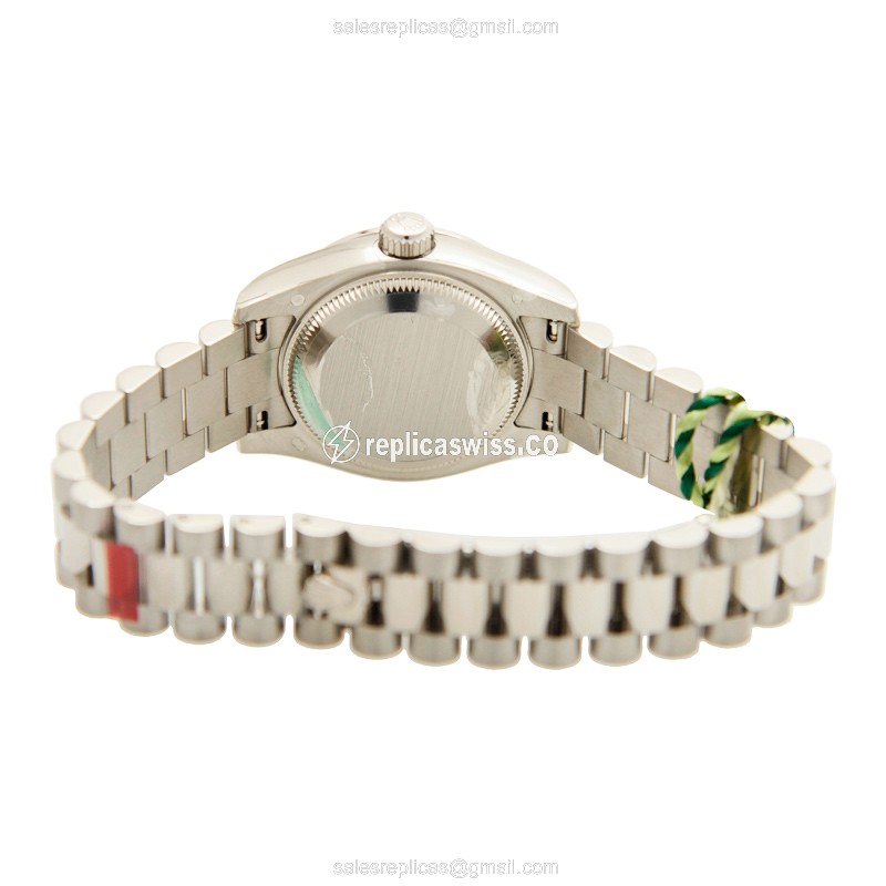 Rolex Lady Datejust Replica - Automatic - White Gold Case, Diamond - Silver Dial - View 4