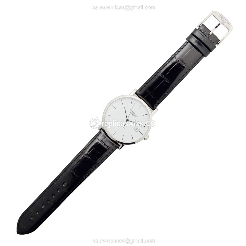 Longines L4.910.4.12.2 Replica - Automatic - Steel Case, White Dial on Black Alligator Strap - View 2