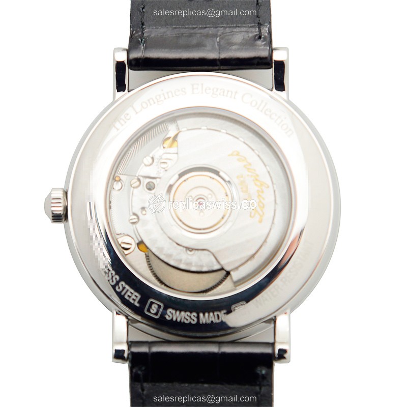 Longines L4.910.4.12.2 Replica - Automatic - Steel Case, White Dial on Black Alligator Strap - View 3