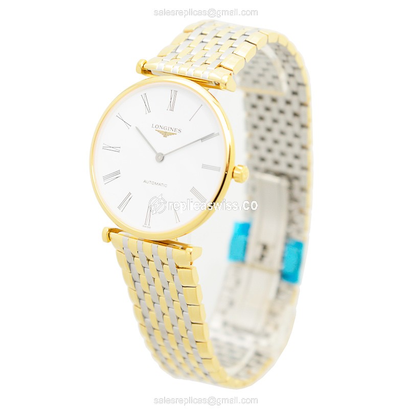 Longines LA GRANDE Replica - Automatic - Gold-Plated & Steel - White Dial - Gold Clasp - View 3
