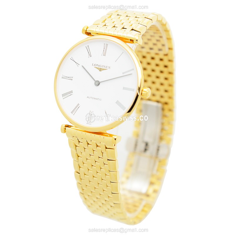 Longines LA GRANDE Replica - Automatic - Gold-Plated Case, White Dial - View 3