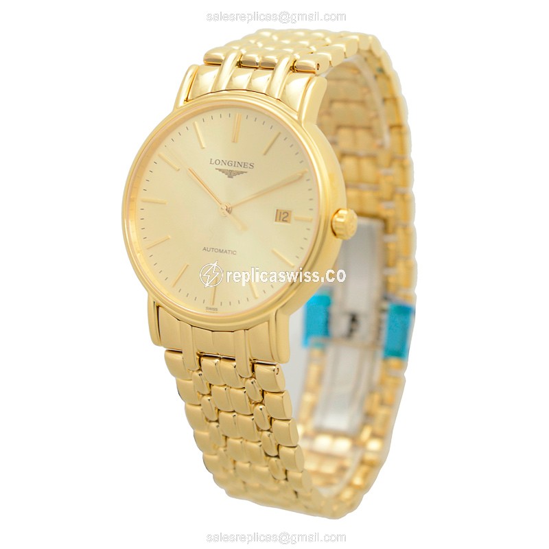 Longines Presence Replica - Gold Case, Automatic, Gold Dial & PVD Gold Strap - View 3