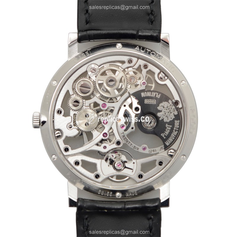 Piaget Altiplano Replica - Automatic - 18kt White Gold - Diamond Skull Dial - Black Alligator Strap - View 3
