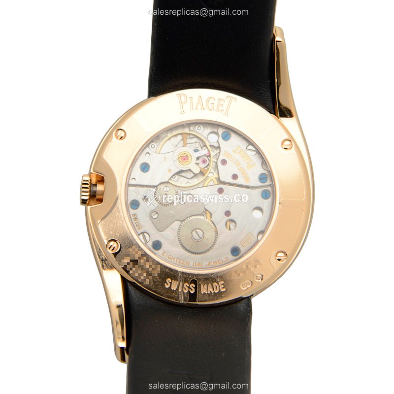 Piaget Limelight Replica - Manual Wind - 18kt Rose Gold - Diamond - Silver Dial - Black Satin Strap - View 3