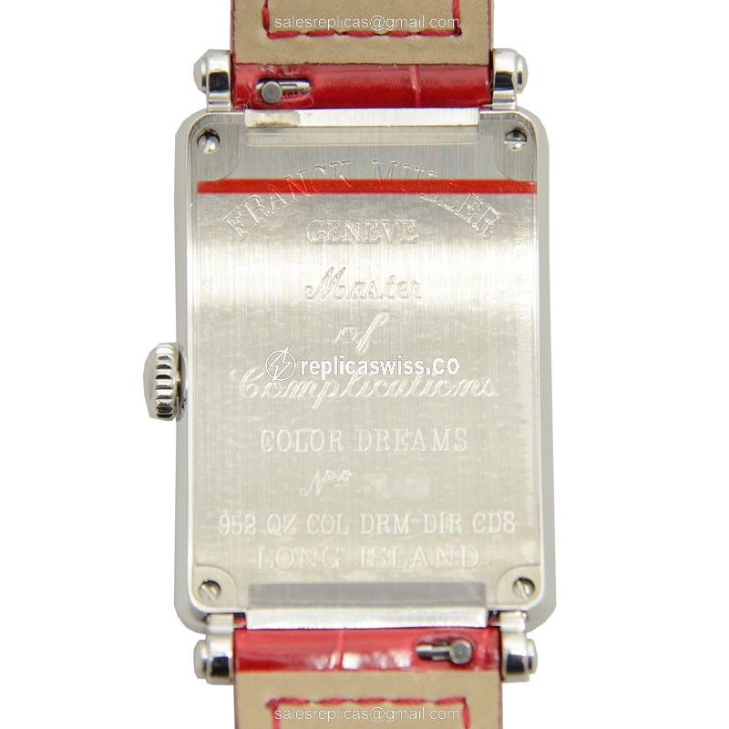 Franck Muller 952 QZ COL DRM D1R CD8 LONG ISLAND Replica - Automatic - Diamonds - Silver Dial, Red Alligator Strap - View 3