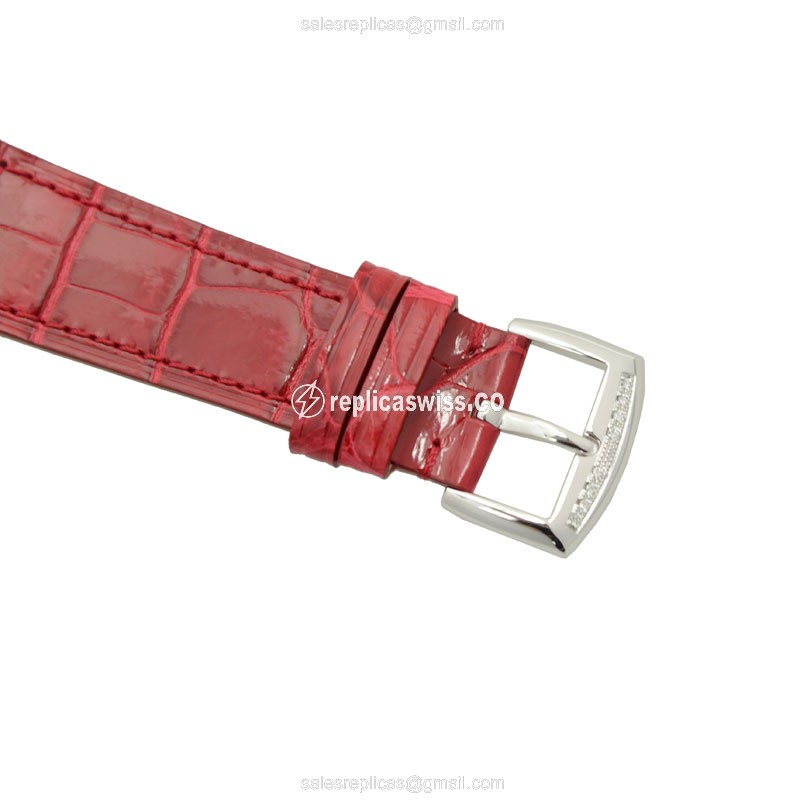 Franck Muller 952 QZ COL DRM D1R CD8 LONG ISLAND Replica - Automatic - Diamonds - Silver Dial, Red Alligator Strap - View 4