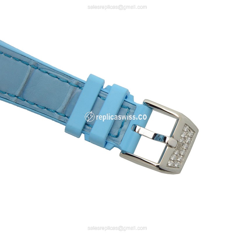 Franck Muller Vanguard Replica - Quartz - Stainless Steel Case, Diamond bezel - Silver Dial, Blue strap - View 4