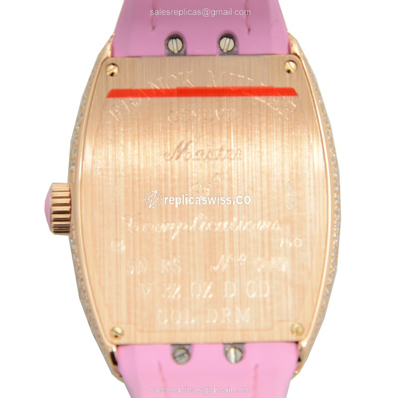 Franck Muller V32QZ CD COL DRM - Quartz - 18kt Rose Gold - Diamonds - Pink Leather Strap - View 3