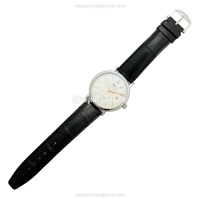 IWC Portofino Replica - Automatic - Stainless Steel - White Dial - Black Alligator Buckle - View 2