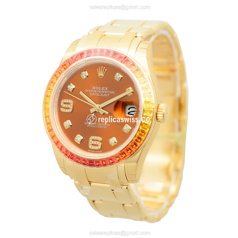 Rolex Datejust Replica - Automatic - 18kt Gold - Diamond - Gold Dial - Gold Clasp - View 3
