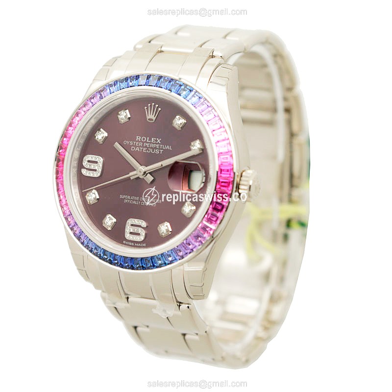 Rolex Datejust Replica - Automatic - White Gold - Sapphire - Purple Dial - View 3