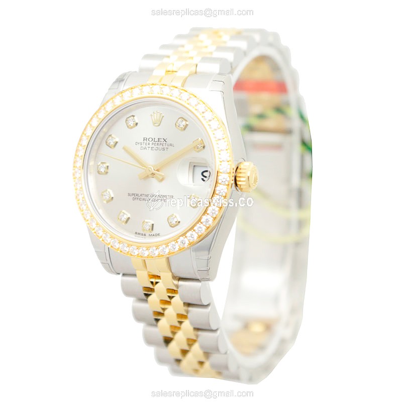 Rolex Datejust Replica - 18kt Gold - Automatic - Silver Dial, Steel Clasp & Strap - View 3