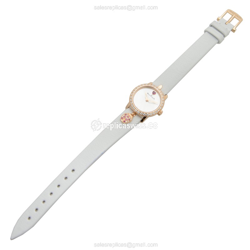 Blancpain Ladybird Replica - Automatic - 18kt Rose Gold - Diamond Set - Silver Dial - Leather Strap - White Buckle - View 2