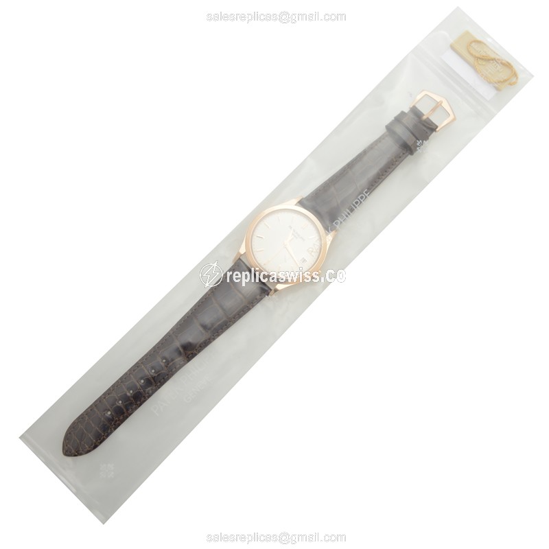 Patek Philippe 5296R-010 Replica - Automatic 18kt Rose Gold - White Dial - Brown Alligator Buckle - View 2