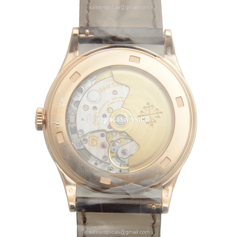 Patek Philippe 5296R-010 Replica - Automatic 18kt Rose Gold - White Dial - Brown Alligator Buckle - View 3