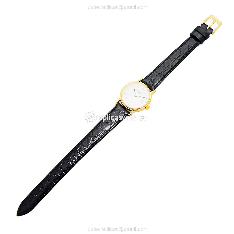 Longines Presence Replica - Quartz - Gold Plated & Steel - White Dial, Leather Strap - View 2