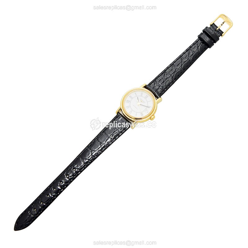 Longines Presence Replica - Automatic - Gold-Plated, Steel Case - White Dial, Black Leather Strap - View 2
