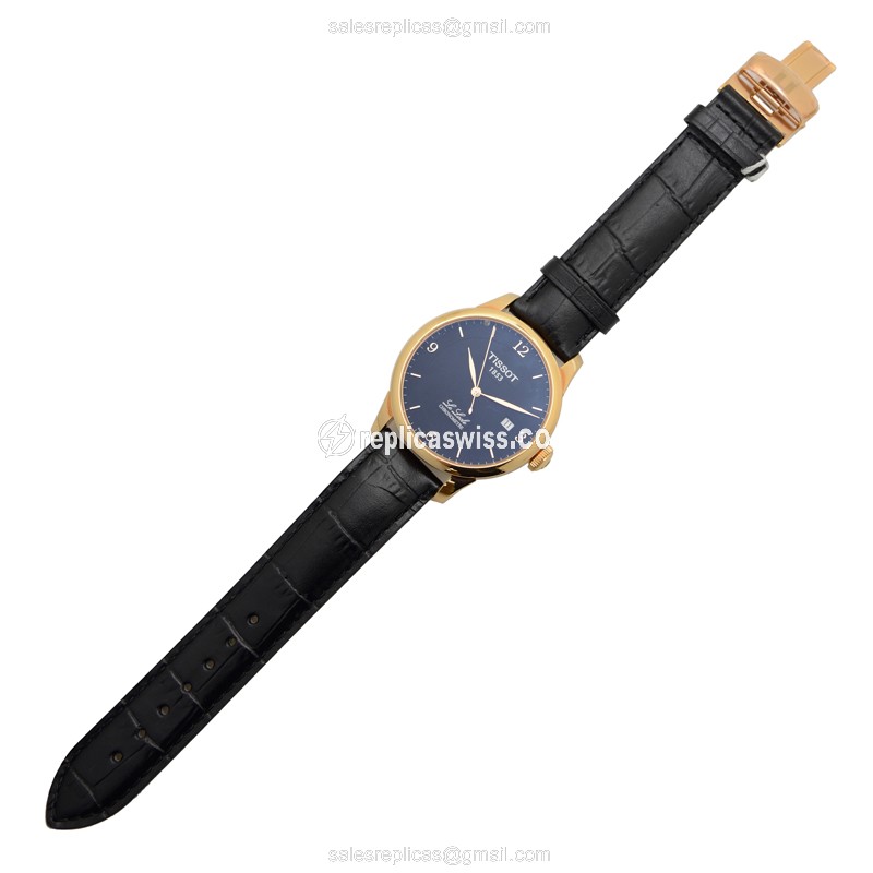 Tissot T-CLASSIC Replica - Automatic - Gold-Plated & Steel - Black Dial - Leather Strap - View 2