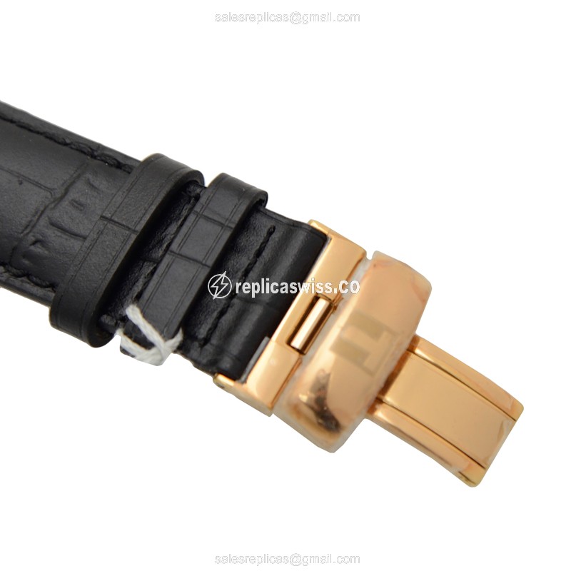Tissot T-CLASSIC Replica - Automatic - Gold-Plated & Steel - Black Dial - Leather Strap - View 4
