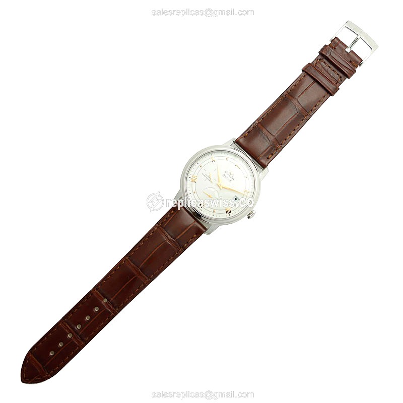 Omega DE VILLE Replica - Automatic - Stainless Steel - Silver Dial - Brown Alligator Strap - View 2