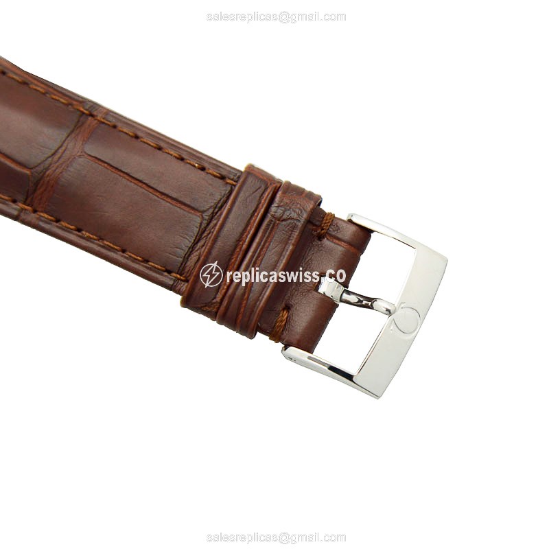 Omega DE VILLE Replica - Automatic - Stainless Steel - Silver Dial - Brown Alligator Strap - View 4