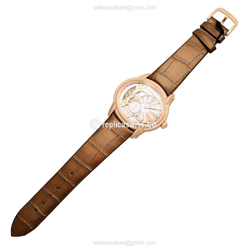 Audemars Piguet 77247OR.ZZ.A812CR.01 MILLENARY - 18kt Rose Gold - Diamonds - Manual - Silver Dial - Alligator Brown Buckle - View 2