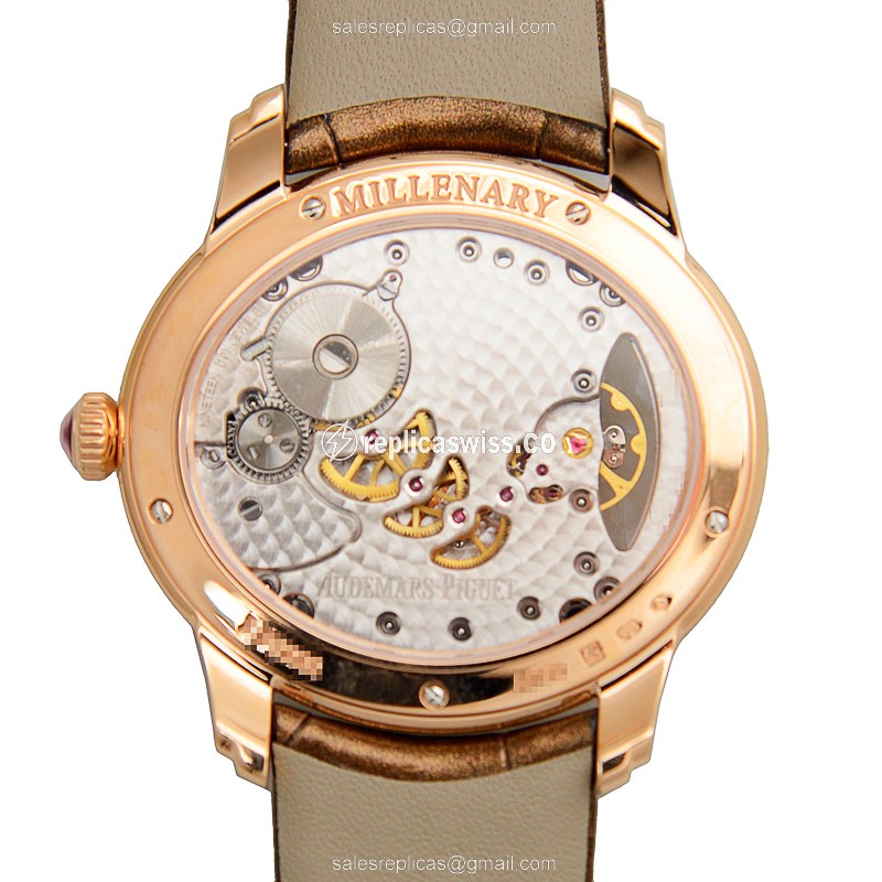 Audemars Piguet 77247OR.ZZ.A812CR.01 MILLENARY - 18kt Rose Gold - Diamonds - Manual - Silver Dial - Alligator Brown Buckle - View 3