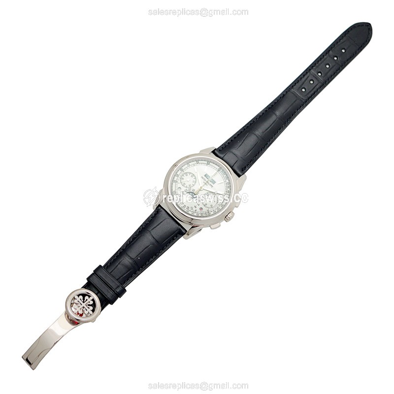 Patek Philippe 5270G-018 Manual Wind - 18kt Gold - Silver Dial - Alligator Black Strap - View 2