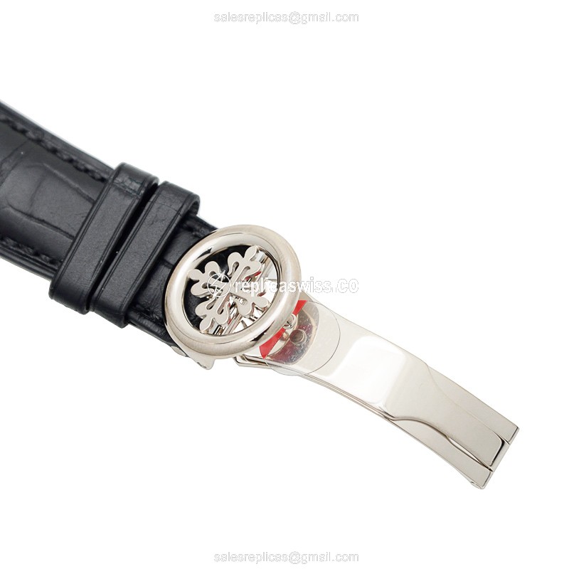 Patek Philippe 5270G-018 Manual Wind - 18kt Gold - Silver Dial - Alligator Black Strap - View 4