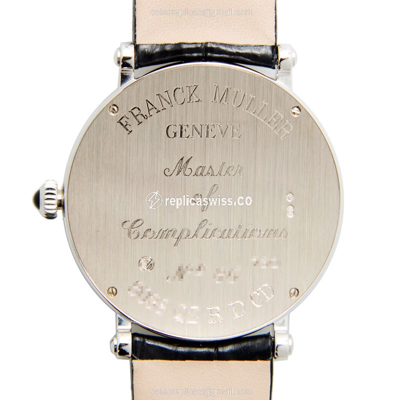 Franck Muller 8038 Replica - Quartz - 18kt White Gold - Diamond - Silver Dial, Black Alligator Strap - View 3