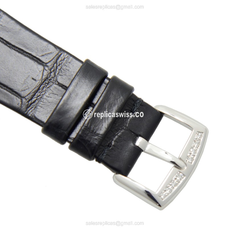 Franck Muller 8038 Replica - Quartz - 18kt White Gold - Diamond - Silver Dial, Black Alligator Strap - View 4