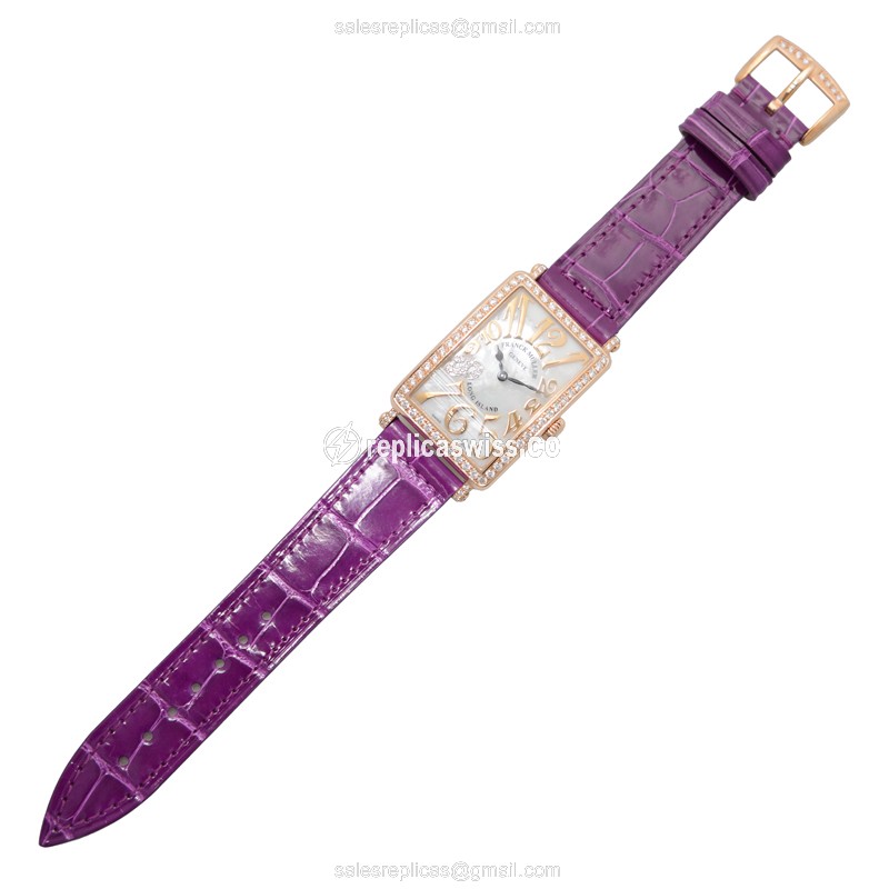 Franck Muller 952 QZ REL MOP D 1R CD8 NI LONG ISLAND - Quartz 18kt Rose Gold Buckle Purple Alligator - View 2