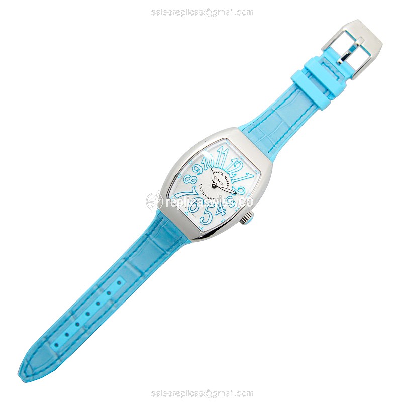 Franck Muller V32 QZ Quartz - Silver Dial, Stainless Steel Case - Blue Leather Strap - View 2