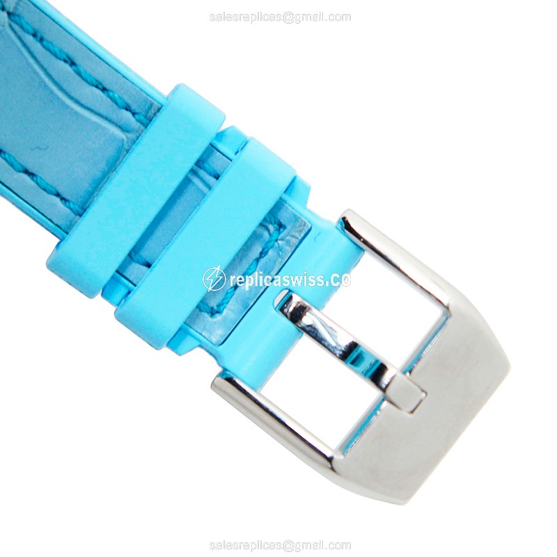 Franck Muller V32 QZ Quartz - Silver Dial, Stainless Steel Case - Blue Leather Strap - View 4