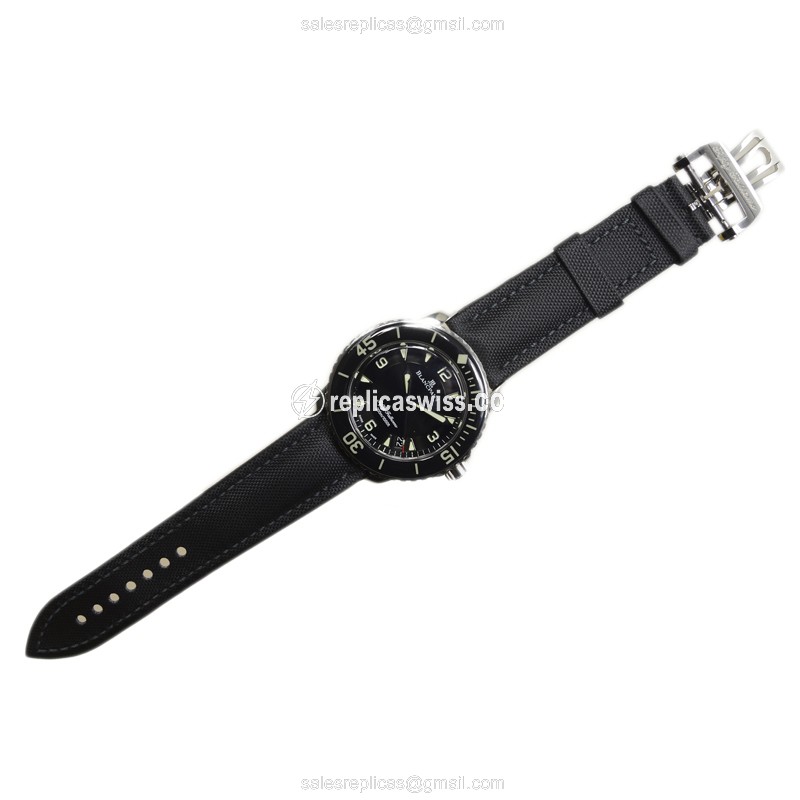 Blancpain 5015-1130-52B Replica - Automatic - Steel Case - Black Dial - Canvas Strap - View 2