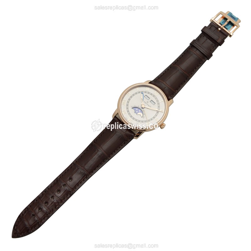Blancpain Villeret Replica - Automatic - 18kt Rose Gold - Gold Dial - Brown Alligator Strap - View 2