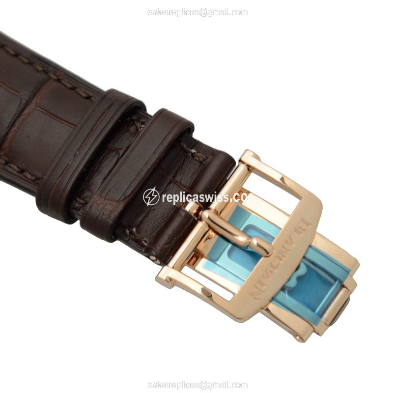 Blancpain Villeret Replica - Automatic - 18kt Rose Gold - Gold Dial - Brown Alligator Strap - View 4