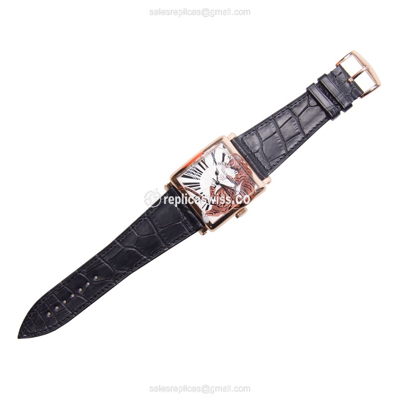 Franck Muller 6000 H SC TIG 2 Replica - Automatic - Rose Gold Case - Silver Dial - Alligator Black Strap - View 2