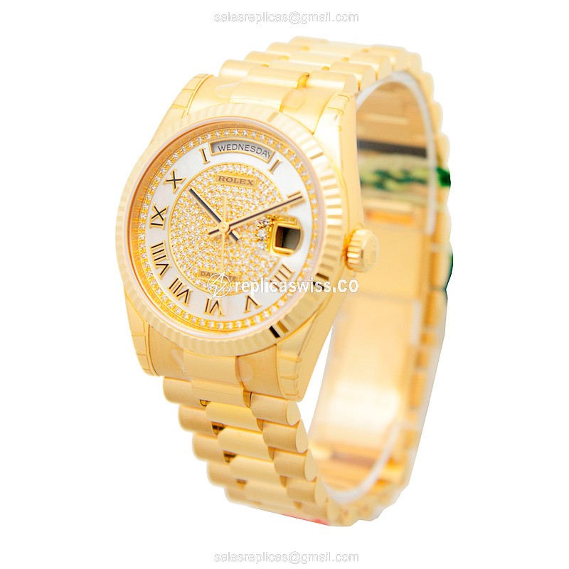 Rolex Day-Date Replica: Automatic - 18kt Gold/Steel Case - Gold Dial & Clasp - View 3