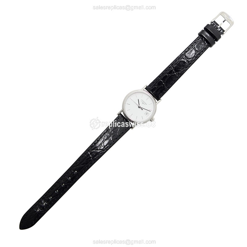 Longines Presence Replica - Quartz - Stainless Steel - White Dial on Black Leather - View 2