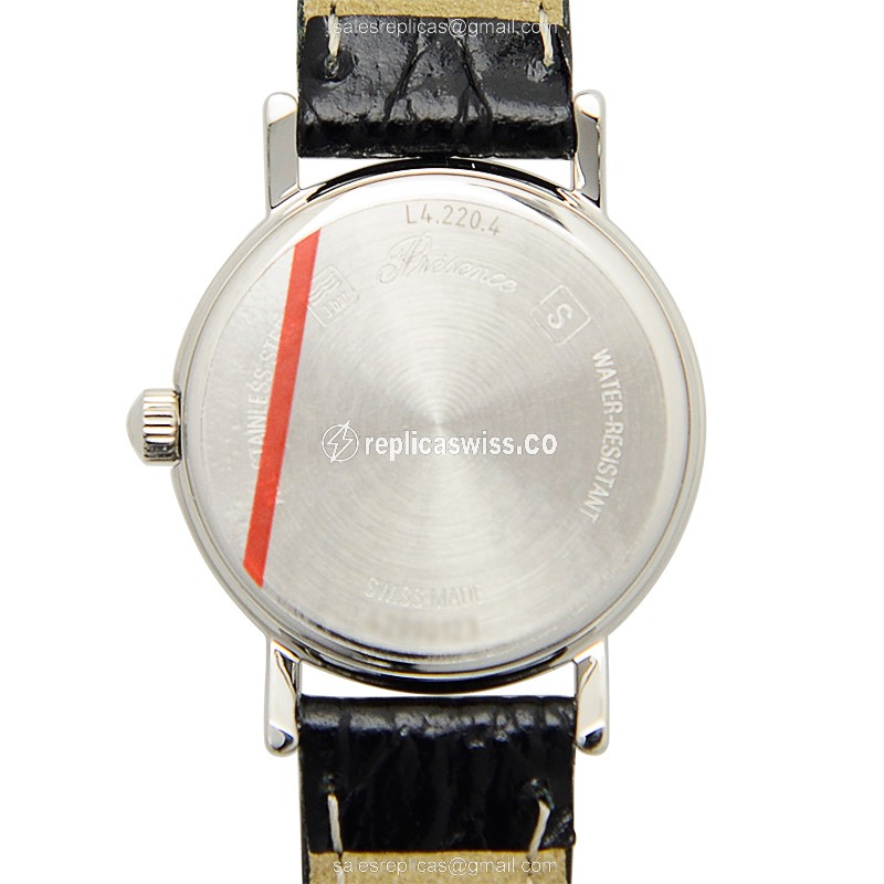 Longines Presence Replica - Quartz - Stainless Steel - White Dial on Black Leather - View 3