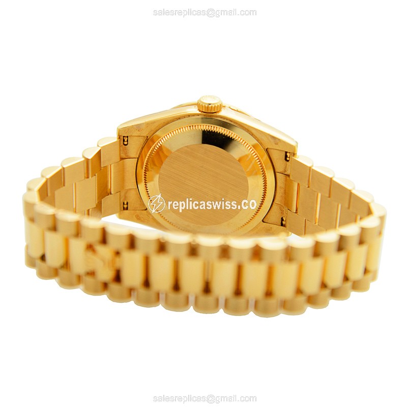 Rolex Day-Date Replica - Automatic - 18kt Gold Case - Diamond Bezel - Gold Strap - View 4