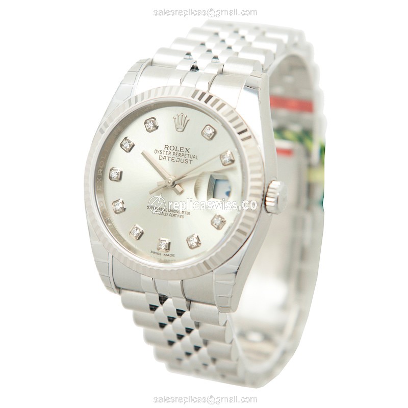 Rolex Datejust Replica - Automatic - 18kt White Gold & Steel - Silver Dial - Steel Clasp - View 3