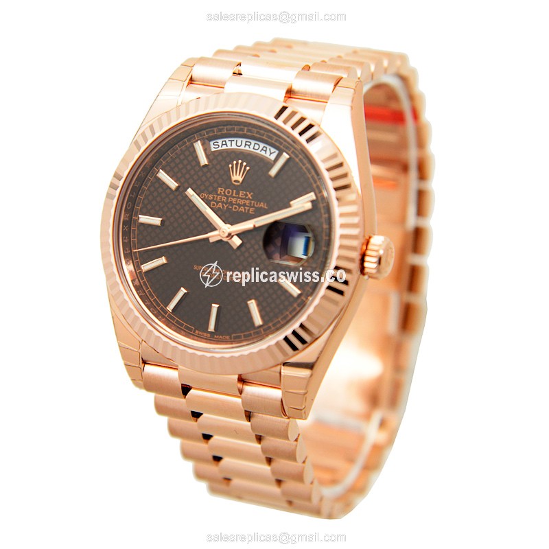 Rolex Day-Date Replica - Automatic - 18kt Gold - Brown Dial, Pink Gold Strap - View 3