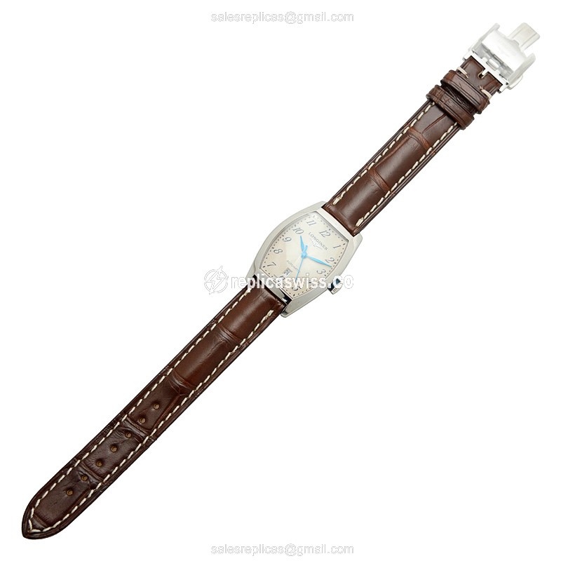 Longines EVIDENZA Replica - Automatic - Stainless Steel - Silver Dial - Brown Leather Strap - View 2