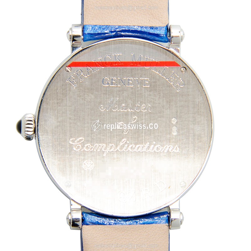 Franck Muller 8035 QZ R D Replica - Quartz - 18kt White Gold - Diamond - Silver Dial - Blue Alligator Strap - Buckle - View 3