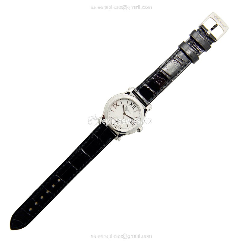 Chopard Happy Sport Replica - Automatic - Steel Case - Silver Dial - Black Alligator Strap - View 2
